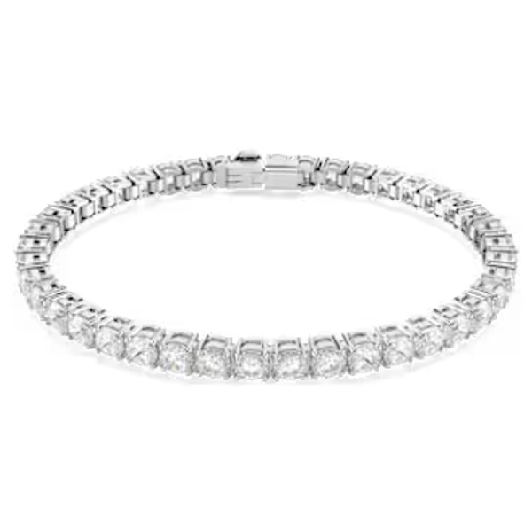 Matrix Tennis bracelet, Round cut, White, Rhodium plated