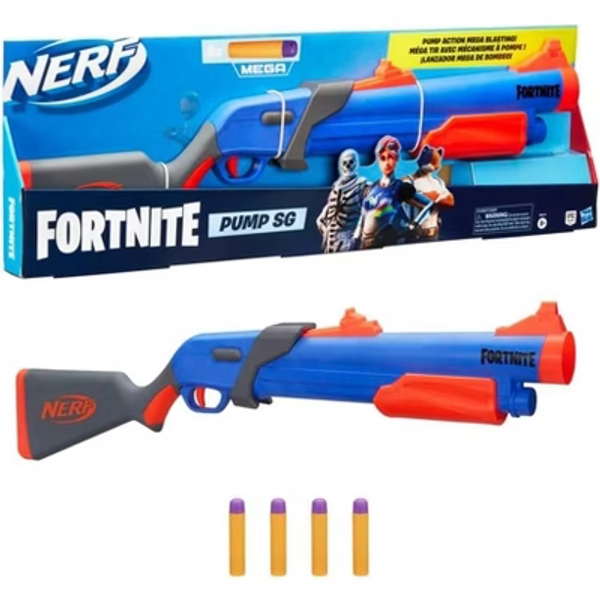 Nerf Fortnite Pump SG Blaster - Pump Action Mega Dart Blasting - Breech Load - 4 Official Mega Darts - for Youth, Teens, Adults