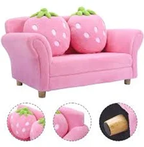 Costway Polyurethane Strawberry Kids Armrest Sofa with 2 Pillows