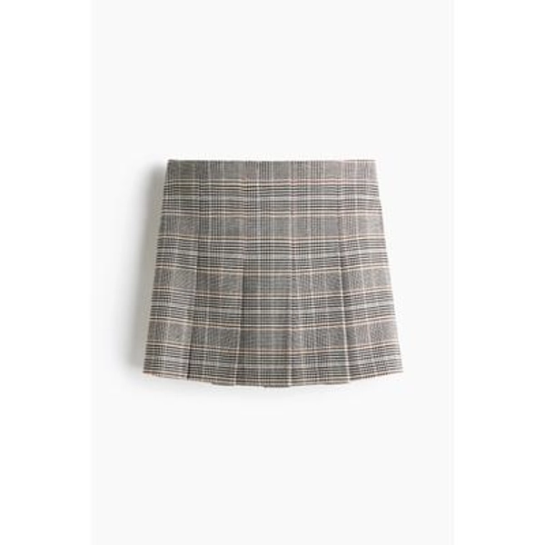 H & M - Pleated skirt - Beige/Checked