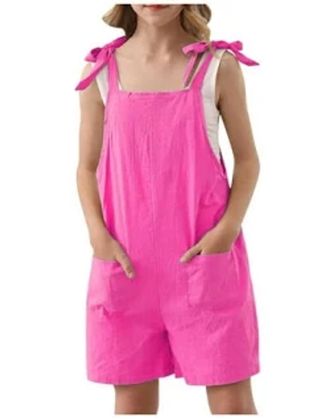 Girls' Sleeveless Spaghetti Strap Loose Overalls with Pockets