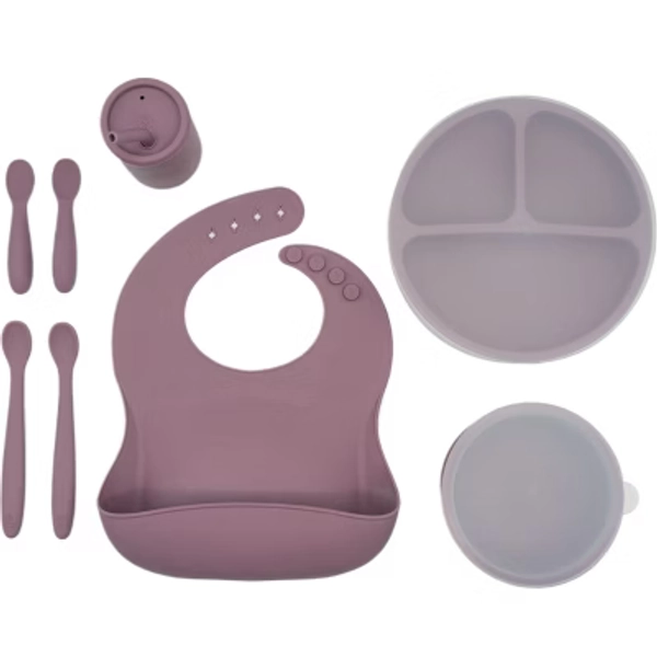 WeeSprout Baby Led Weaning Bundle, Silicone Suction Bowl, Spoons, Bib & Cup - Purple