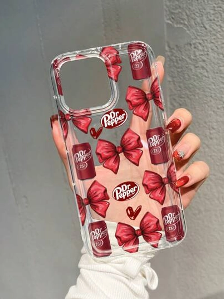 1pc Cute Bow & Print Shockproof Phone Case Compatible With IPhone 17, 17 Pro Max, 11, 12, 13, 14, 15 Pro Max/13 Pro Max, XR, XS, 16, 16 Pro Max, S24, S20 FE, S23+, A54 5G, A52, A14, A15, A12, S22, S21, A33 5G, Galaxy A50, S25 Series, Gifts For Men And Women