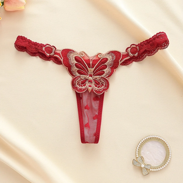 Women's Sexy Lace Butterfly Embroidered Thong, Comfortable, Breathable, and Versatile Low-Rise Panties