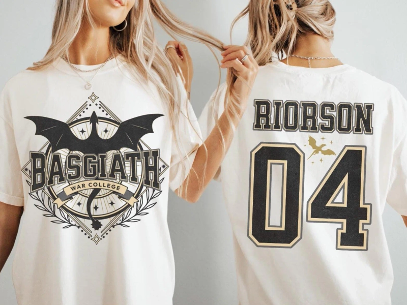 Fourth Wing Custom Text Shirt, Basgiath War College, Xaden Riorson Wingleader, Violet Sorrengail, Tairn & Andarna Tee, Dragon Rider T-Shirt