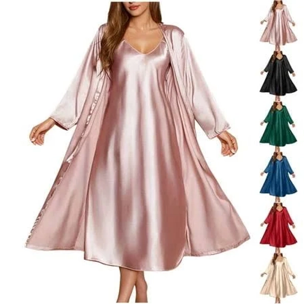 Women's Stain 2 Piece Robe and Nightgown Set