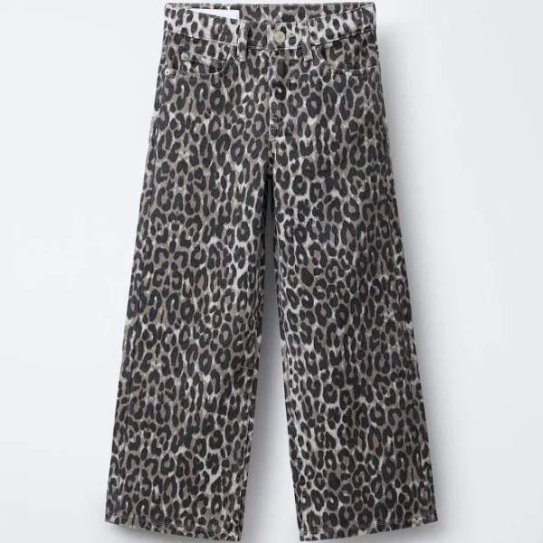 Zara Kids Wide Leg Animal Print Denim Pants