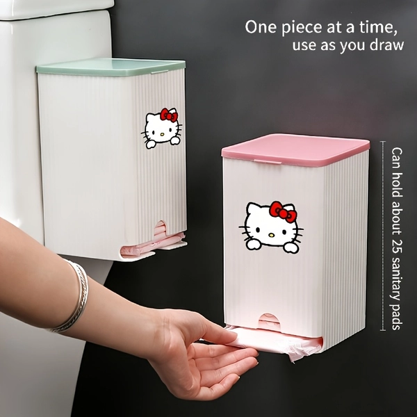 Sanrio Hello Kitty Wall-Mounted Tissue & Napkin Holder Box - No-Drill Adhesive Suitable for Bathroom,, Room Decor, Plastic Storage with Hello Kitty,, Easter, Mother's Day