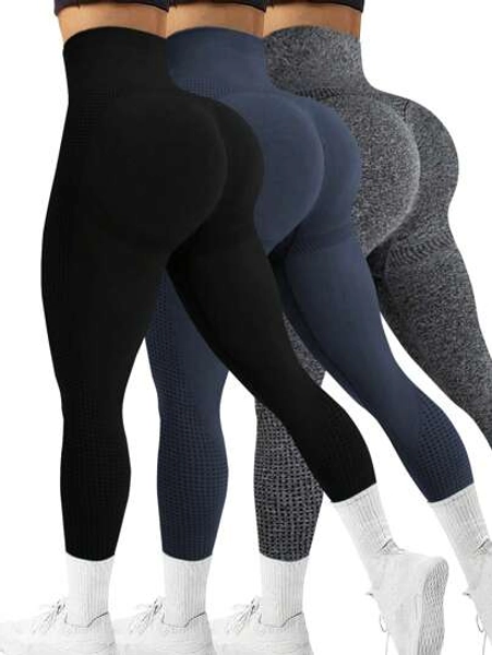 3pcs Women Seamless High Waisted Sports Leggings, Moisture Wicking & Butt Lifting, Versatile For Yoga & Daily Wear