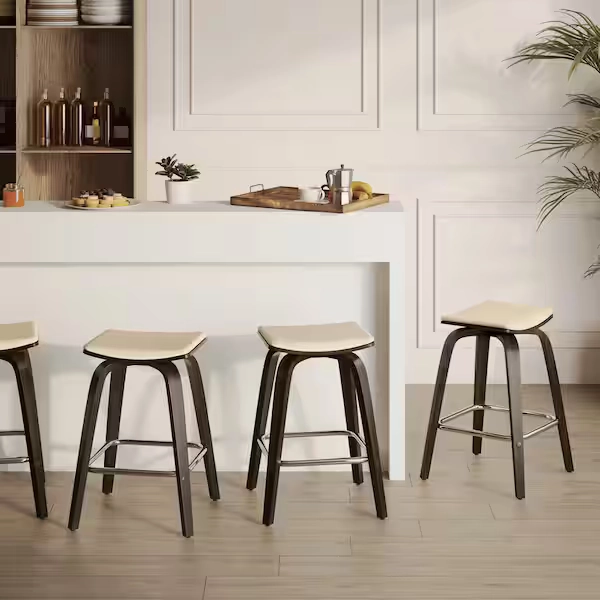 Leisuremod 25 in. Counter Height Stool in Leather with Poplar Wood Legs 360 sq. Swivel Seat in Dark Walnut/Taupe PSCDW-26TP