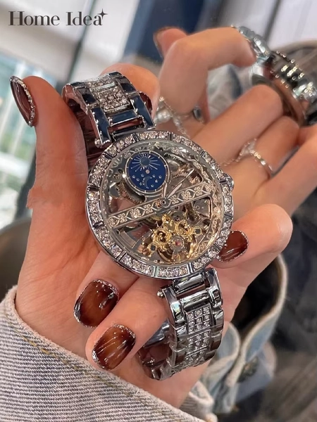 Office Ladies Business Work Hollow Out Mechanical Watch Elegant Women Diamonds Stuuded Wristwatch Banquet Accessory Jewelry - AliExpress 1511