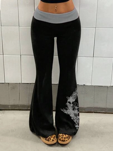 StreetHx Women's Fashion Black & Red Contrast Print Pants