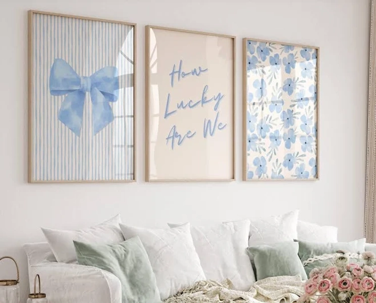 How Lucky Are We Floral Bow Wall Art Set of 3