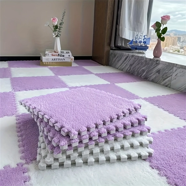 10pcs Set, Interlocking Floor Mats, Solid Color Interlocking Floor Tiles, Non-Slip Mats for Living Room and Bedroom Full Coverage, Anti-Fall Mats, Bay Window Large Area Full Coverage Floor Mats, 11.8*11.8 Inches