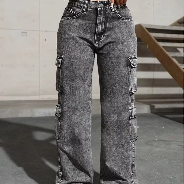 Womens Jeans Y2k Jeans High Waist Stretch Cargo Pants Multiple Pockets Casual Trousers For Ladies Fashion Retro Style - AliExpress 200000345