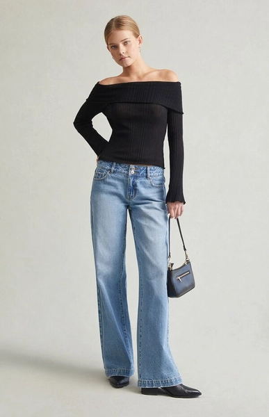 Casey Low Rise Baggy Jeans Double Button Medium Indigo