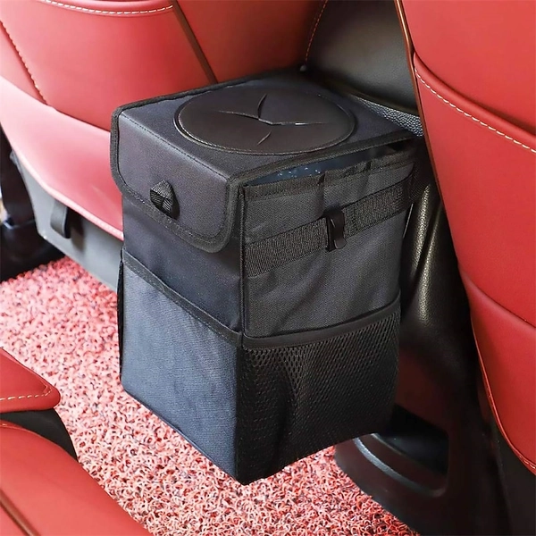 Car Trash Can with Lid - Car Trash Bag Hanging with Storage Pockets Collapsible and Portable Car Garbage Bin 2025 - $15.3