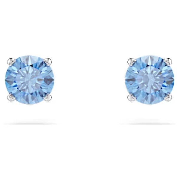 Stilla Attract stud earrings, Round cut, Blue, Rhodium plated