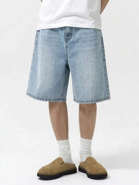 Men's Loose Casual Denim Bermuda Shorts With Pockets, Versatile Summer Denim Shorts Jorts