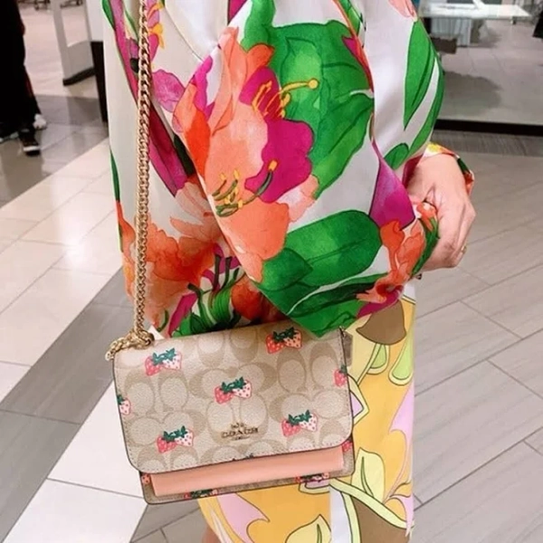 Coach NWT Mini Klare Crossbody In Signature Canvas With Strawberry Print - New Women | Color: Mustard/White/Yellow | Size: l