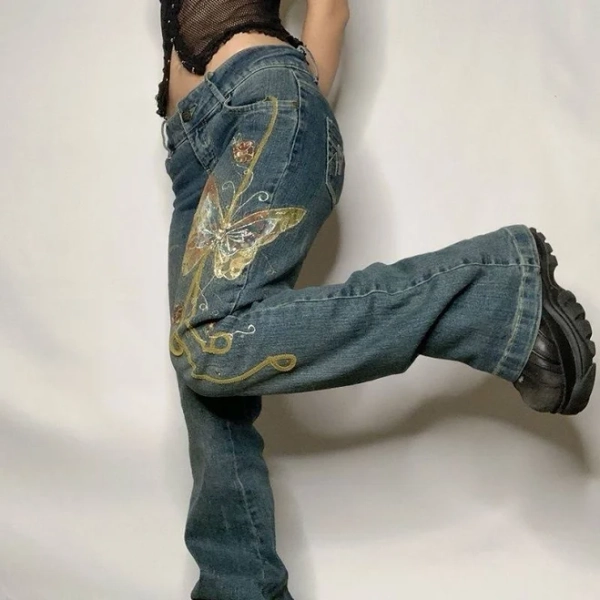 Y2K Retro Print Grunge Fairy Jeans