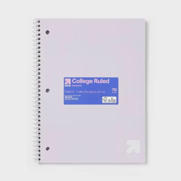 College Rule Spiral Notebook 7.5"x9.75" Poly Cover 70 Sheets Pastel Purple - up&up™