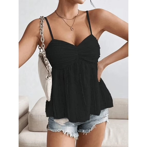 Womens Peplum Tank Tops Babydoll Lace Going Out Camisole Top Ruffle Strap