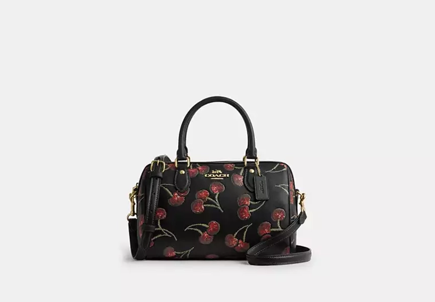 Gold/Black Multi Rowan Satchel Bag With Cherry Print