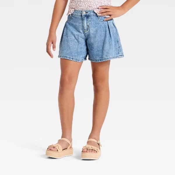 Girls' Mid-Rise Flowy Jean Shorts - Cat & Jack™ Light Wash XS