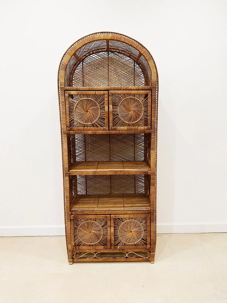 Sunburst-Sided Rattan Arch Shelf