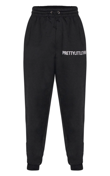PRETTYLITTLETHING Black Logo High Waisted Cuffed Joggers