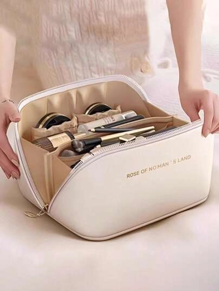 PU Leather Waterproof Cosmetic Bag, Large Capacity Double Layer Cosmetic Bag, Multifunctional Travel Storage Bag, Cosmetics Organization And Storage,Organization,Cosmetic Storage Bag, Skin Care Bag, Large Capacity Toiletries Bag, Travel Home Cosmetic Bag Organizer, Cosmetic Storage Bag