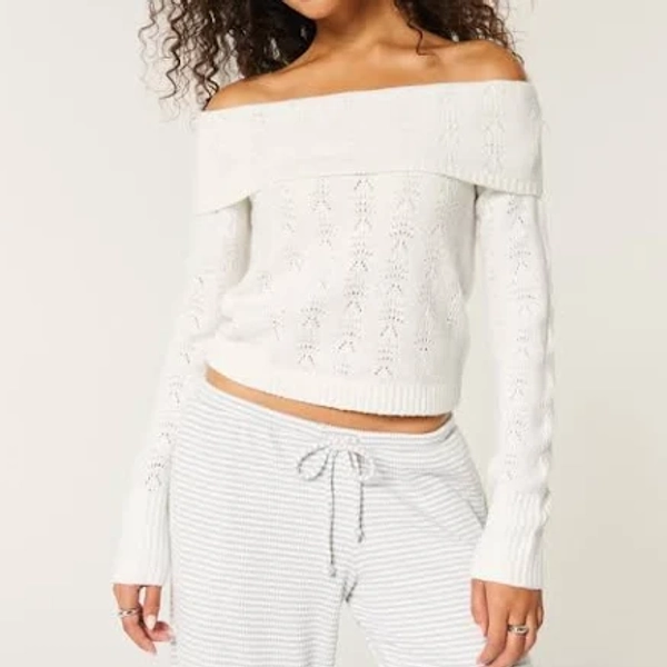Hollister Women's Comfy Cloud Stitchy Off-The-Shoulder Sweater