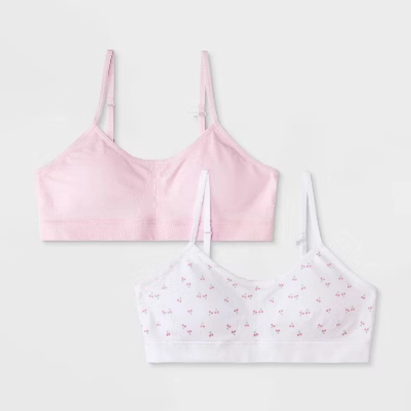 Girls' 2pk Cherries Printed Seamless Ruched Bra - art class™ Pink/White/Red L