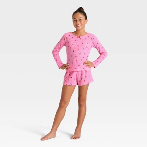 Girls' 2pc Long Sleeve Christmas Waffle Knit Pajama Set - Cat & Jack™ Pink S