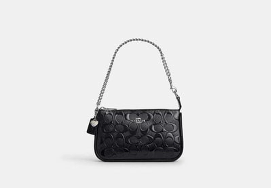 Coach Outlet Nolita 19 In Signature Leather With Heart Charm - Silver & Black, Size: Mini
