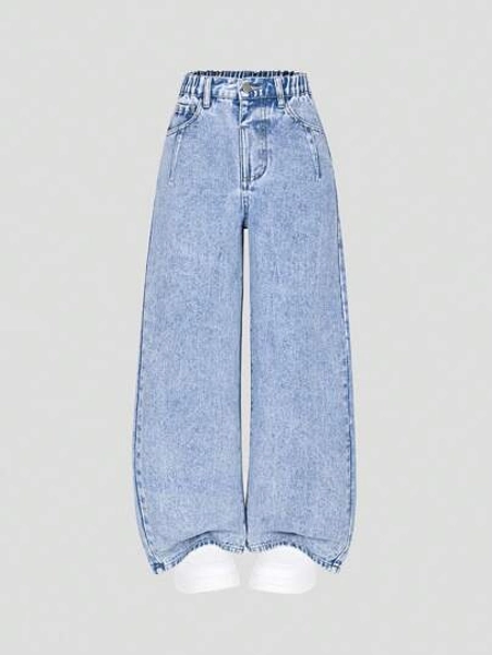Tween Girls Y2K Style Vintage Light Wash Loose Fit Wide Leg Jeans, Soft & Comfortable Fabric, Casual & For Older Girls Fall Winter