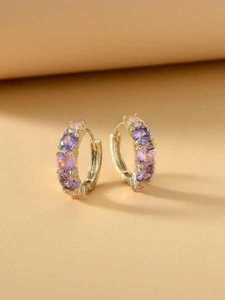 2 Pezzi Orecchini A Cerchio Di Forma Rotonda Con Zirconi Rosa Alla Moda Per Donne