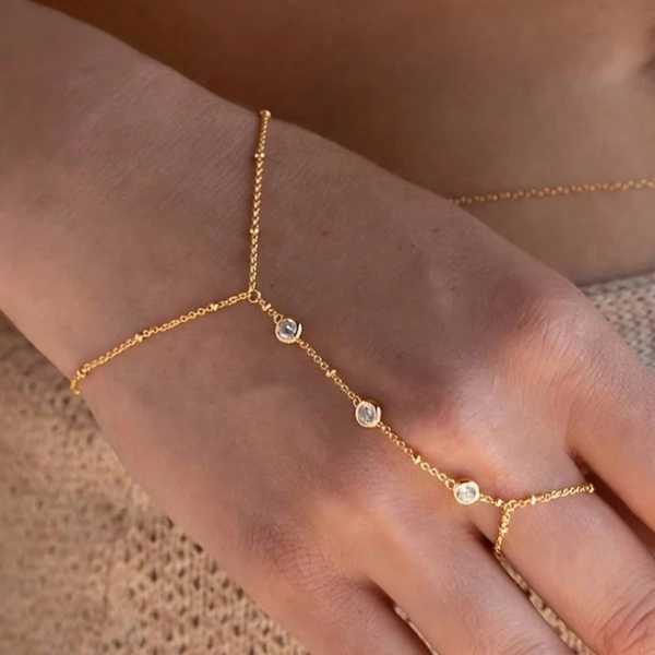 Stainless Steel Cubic Zirconia Finger Bracelet