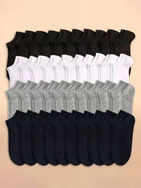 20 Pairs Women Black White Grey Ankle Socks, Fashion Minimalist Short Socks