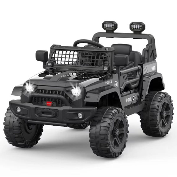 Ride on Truck Car 12V Kids Electric Mini Jeep with Remote Control Spring Suspension, LED Lights, Bluetooth, 2 Speeds (Black)