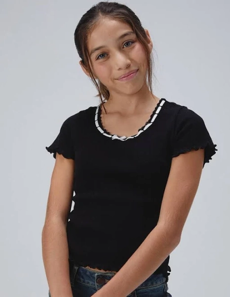 RSQ Girls Pointelle Lace Trim Top
