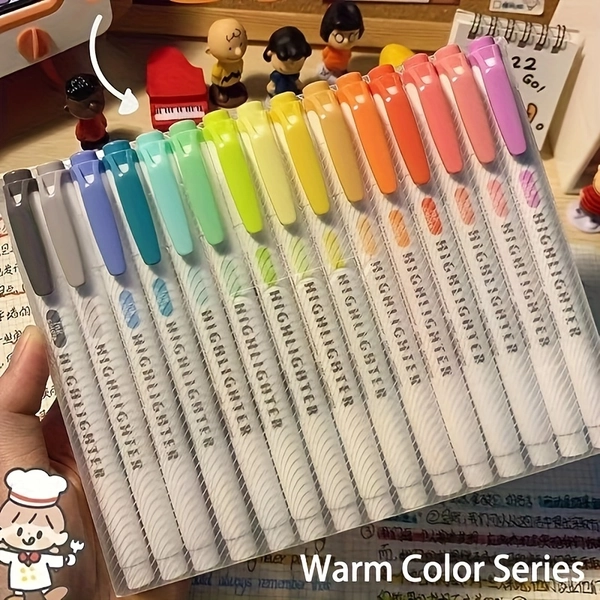 15pcs Double Ended Highlighters, Dual Tip Mild Color Highlighter Fluorescent Marker Pen for Coloring, Underlining, Highlighting, Broad And Fine Tips