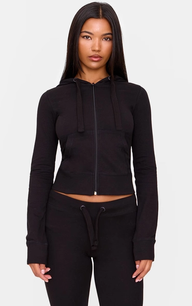 Black Zip Up Fitted Track Top | Co-ords | PrettyLittleThing USA