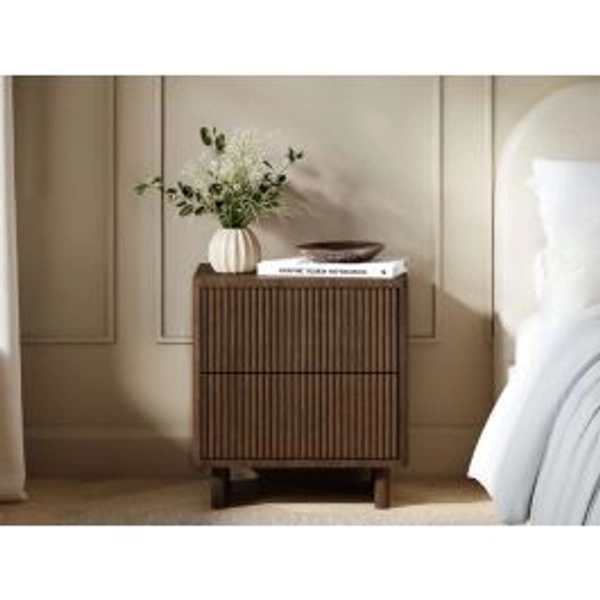 SOLACE+CO Velmor 2 Drawer Ribbed Bedside Table Walnut