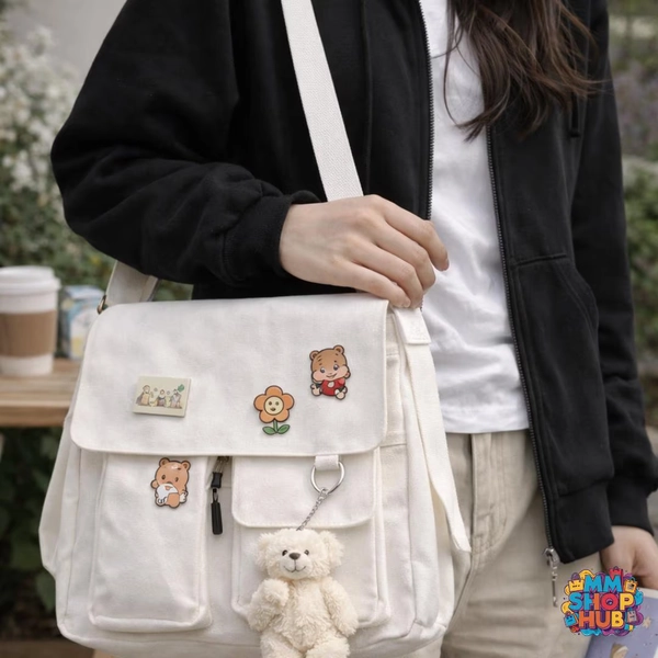 Canvas Messenger Bag, School Satchel, Crossbody Shoulder Bag