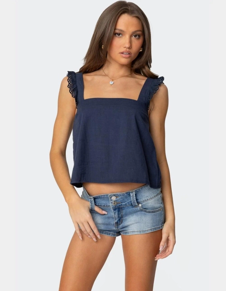 EDIKTED Viviana Linen Look Top - BLUE