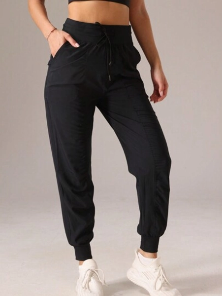 1Pc Women'S Sporty Pleated Solid Color Casual Pants Tights