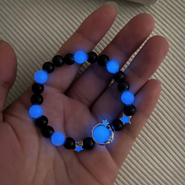 [Glow-in-the-Dark Bracelet] Elegant Sexy Glow-in-the-Dark Fluorite Bracelet, Fashionable Simple Luminous Stone Bead Stretch Wristband, for Daily Wear, Party Accessory, and Gift for Couples