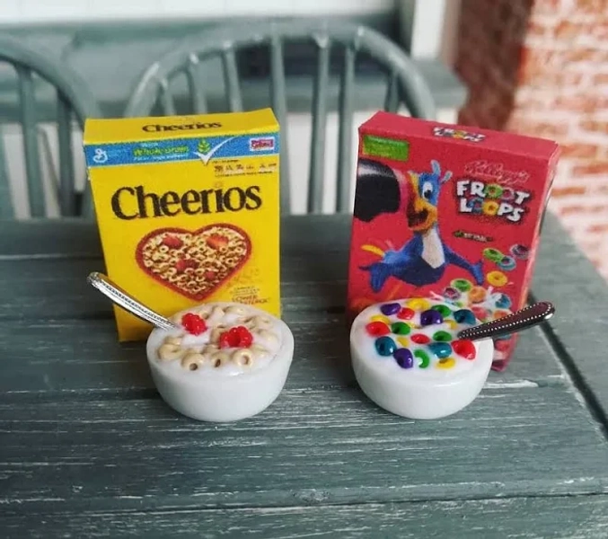 Miniature cereal, 1:12 scale, Dollhouse food, Food for dollhouse, Doll food, Miniature breakfast, Mini food, Doll food, Miniature bowl